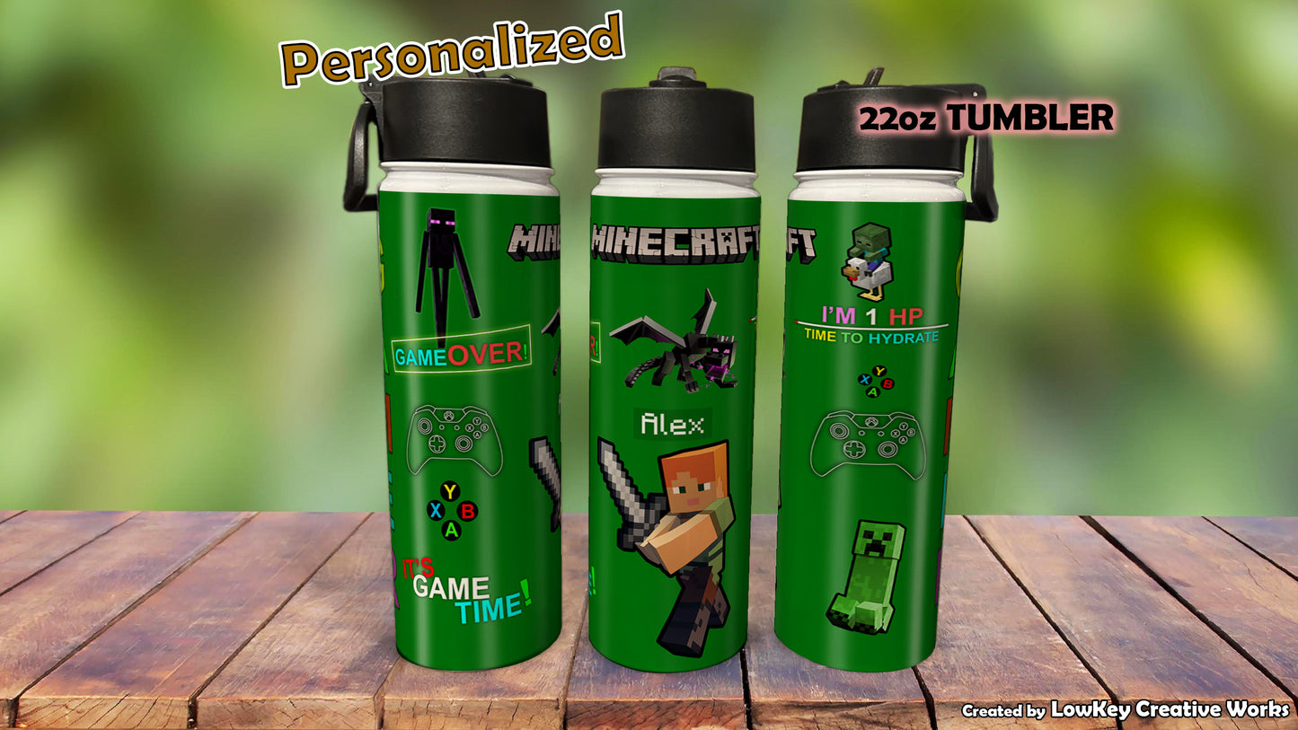 Kids Water Bottle Minecraft Water Bottle Video Game Personalized Water Bottle